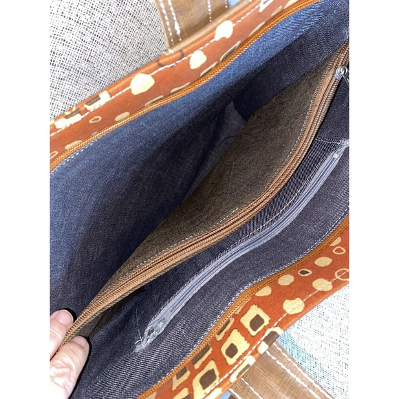 Bogolan de Woodin Tote Bag African Mud Cloth With Leather Straps - Picture 9 of 12